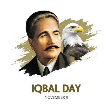 Iqbal day, 9th november. Allama iqbal national poet of Paikistan , editorial design suitable for posters and banner 