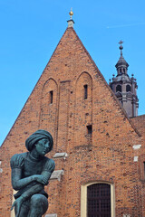 Statue of Student in front of St Barbara Church in Old Town, historic part of Krakow city, Poland