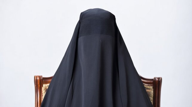 Mysterious silhouette of Middle-Eastern woman in flowing black hijab, invoking World Hijab Day and global cultural celebration