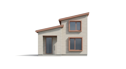 Isolated modern home design with two levels, a door, and two windows for architectural visuals