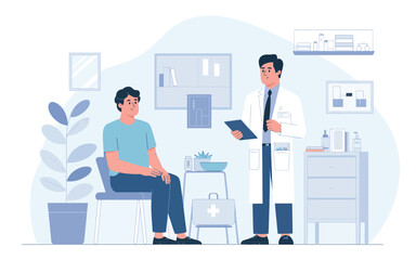 Doctor and patient consultation medical examination healthcare doctor's office scene illustration