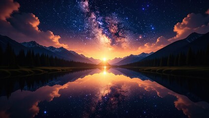 Celestial Reflection - A Serene Nightscape of Stars and Water.