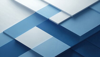 Fototapeta premium Abstract 3D geometric shapes in shades of blue and white. Overlapping planes create depth and shadow. Modern minimalist background with clean lines. Futuristic digital art composition.