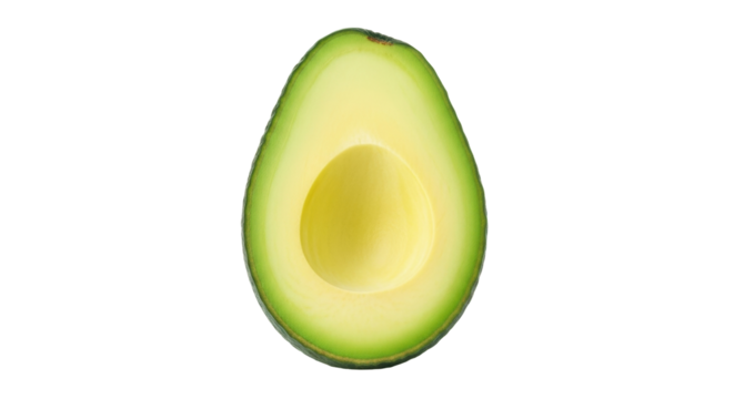 Isolated Avocado Fruit Half with No Pit Food Ingredient, Vegetarian Diet, Healthy Eating