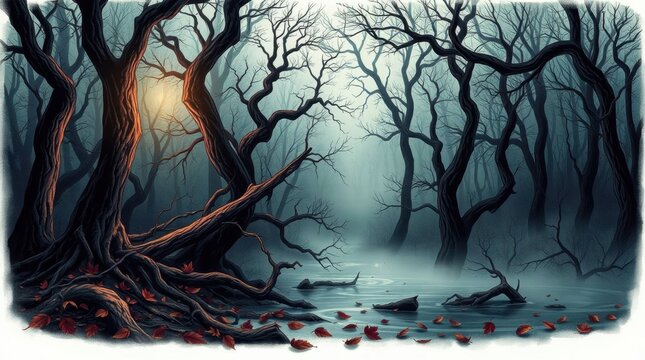 The Cursed Forest at Dusk: Sky on Fire