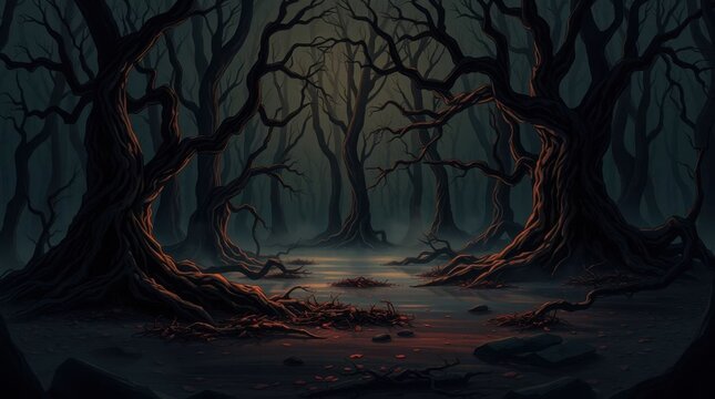 The Cursed Forest at Dusk: Sky on Fire