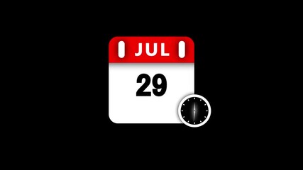 Calendar page showing July 29th with a clock icon indicating time date twenty-nine