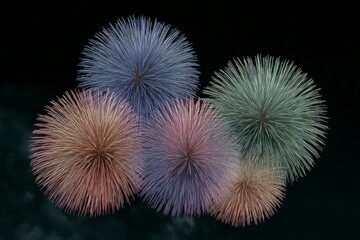 Fototapeta premium Kaleidoscopic firework blooms burst against the night sky, reminiscent of Hanabi festivals and Diwali's vibrant celebrations