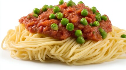Italian pasta entwines beneath hearty tomato-pea symphony; culinary ode to La Festa della Repubblica and World Vegetarian Day