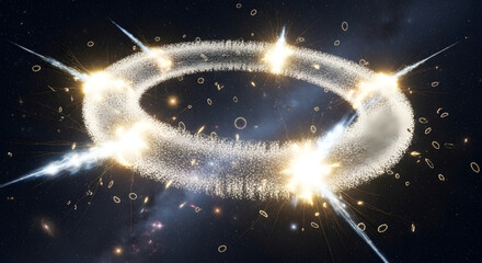 Ring of light particles explodes with energy in the cosmos.