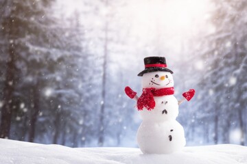 estive Snowman Figure in Winter Nature Scene