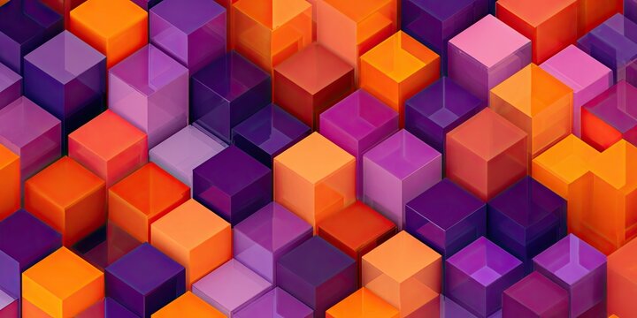A vibrant, abstract composition of varying sized cubes in warm tones and cool shades