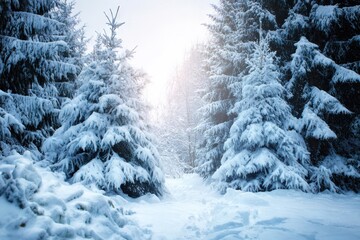Frozen Winter Scenery With Snow Covered Trees