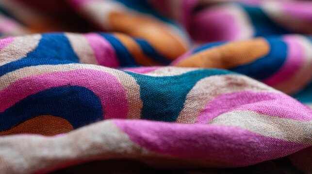 Psychedelic swirls on vibrant fabric evoke 1970s nostalgia, perfect for Bohemian festivals and Retro Day celebrations