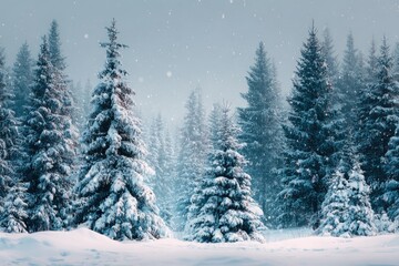 Beautiful Snowfall Scene in Frozen Woodland