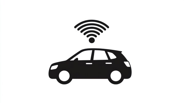 Connected car with wi-fi symbol on a white background, for tech illustrations
