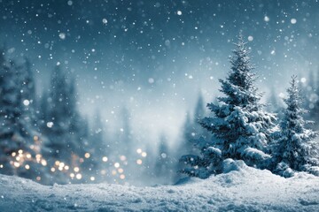 Moonlit Winter Christmas Scene with Falling Snow
