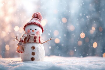 Fototapeta premium Festive Winter Background with Happy Snowman and Holiday Message