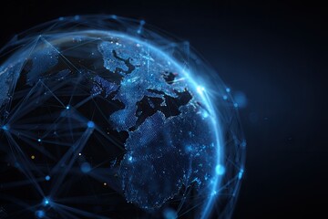 Globe with interconnected lines and dots, representing global data networks