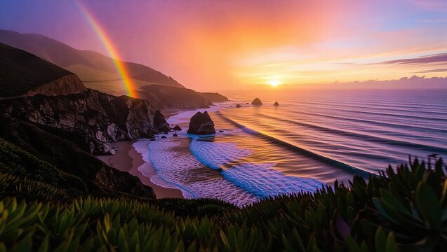Coastal Serenity - A Rainbows Embrace over Cannon Beach.