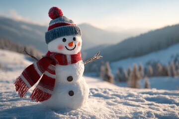Obraz premium Cute Snowman Decorated for Christmas Outdoors