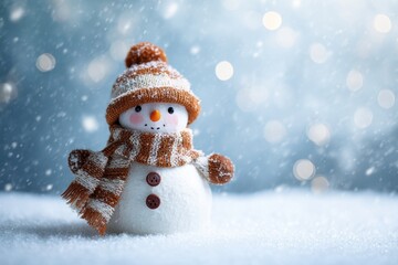 Obraz premium Joyful Snowman on Snowy Holiday Background