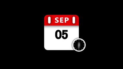 September 5th calendar page with a clock icon on a black background date