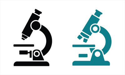 Two microscopes black and teal for scientific or medical use