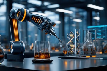 Exploration of biotechnology in a modern laboratory with robotic precision and scientific innovation
