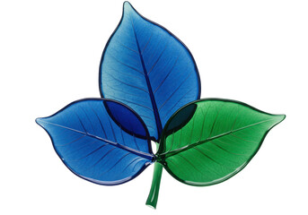 Isolated elegant blue and green crystal leaves for decoration, studio shot, decor object