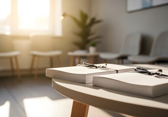 Waiting Room Serenity Minimalist Design and Soft Sunlight for a Calm Atmosphere