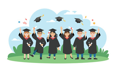 Joyful graduation ceremony flat design celebrating achievement and future opportunities