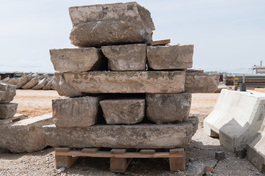Stacked concrete slabs on a construction site