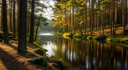 River forest trees nature landscape water stream sunlight woods tranquil scenic outdoors reflection