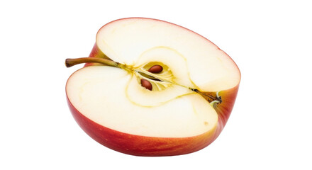 Isolated Half Apple Fruit Close Up with Seeds and Stem, Healthy Food Ingredient Element