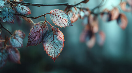 Skeleton leaves glow, set against blurred backdrop. Moody nature concept for editorial, design, and web use.