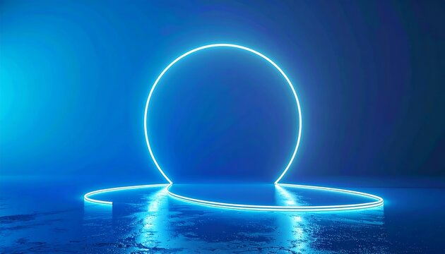 Illuminated blue sphere and circle stage - Powered by Adobe