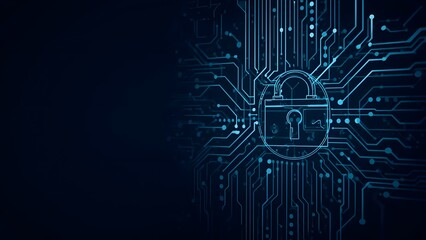 Advanced cybersecurity technology padlock circuit network system background