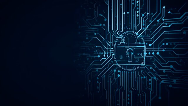 Advanced cybersecurity technology padlock circuit network system background