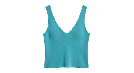 Isolated light turquoise ribbed knit V-neck tank top, sleeveless, stylish & summery