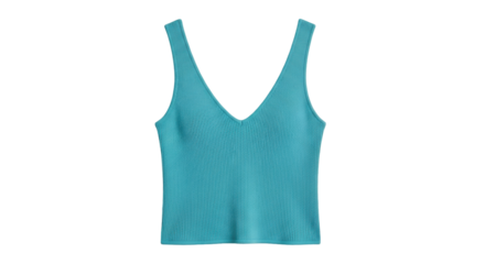 Isolated light turquoise ribbed knit V-neck tank top, sleeveless, stylish & summery