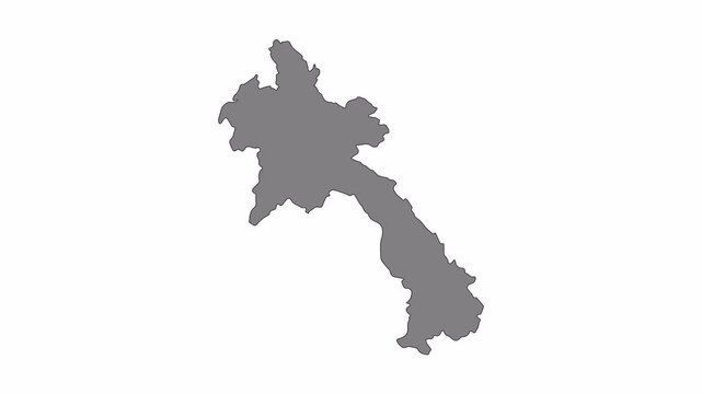 Laos map line drawing animation transitioning to black fill with alpha channel