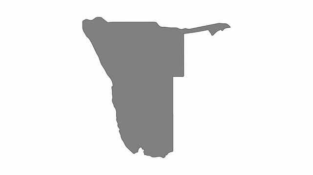 Namibia map line drawing animation transitioning to black fill with alpha channel