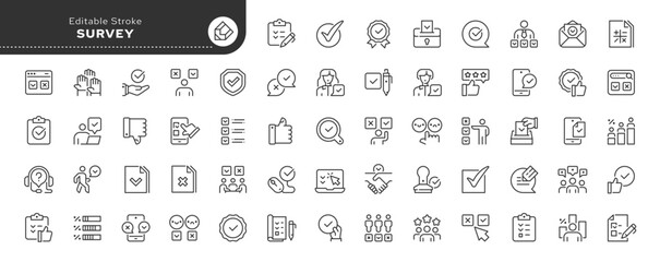 Survey line icon set. Voting, vote, election, choice, checkmark, opinion, feedback, approval and more. Outline icon in linear style. Vector collection.