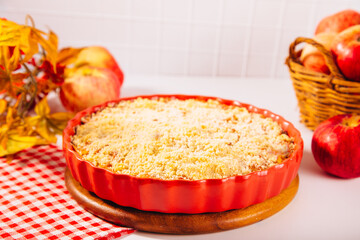 Freshly baked homemade apple pie dessert.