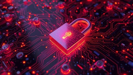 Digital stronghold a glowing padlock on a complex circuit board network