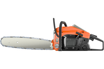 Chainsaw, side view, transparent background