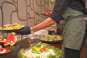 Buffet Line with Chafing Dishes at Family Celebration