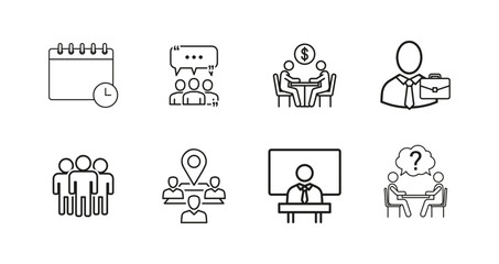 Meeting Outline Icon Set Vol. 2 | Business, Conference, and Teamwork Vector Pack