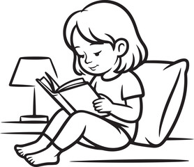 Cute girl reading book by lamp, bedtime story time